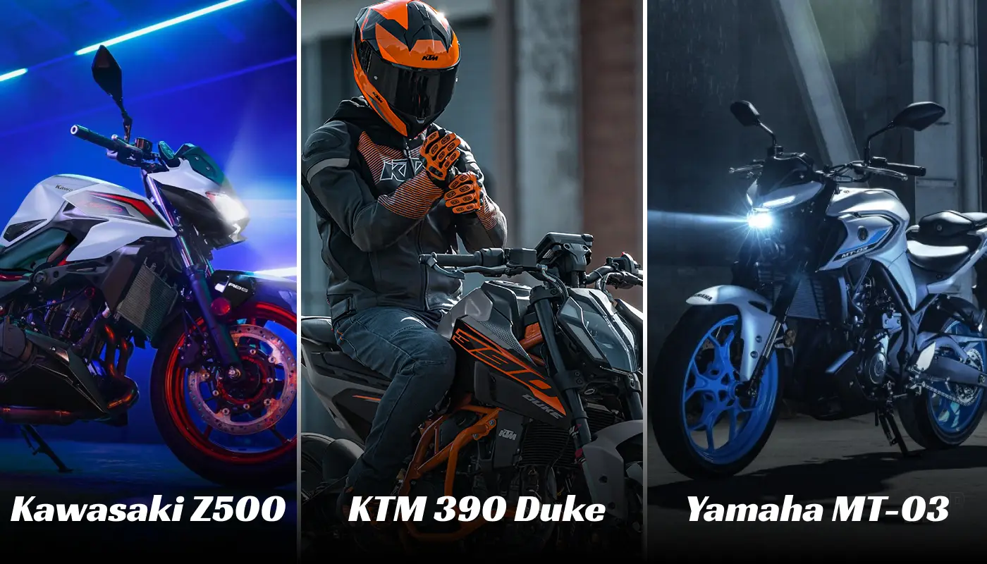 Kawasaki Z500 vs KTM 390 Duke vs Yamaha MT-03 Who Wins?